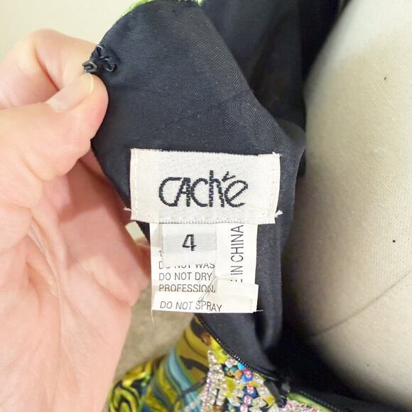 Cache Multicolor Animal Print Formal/Prom Dress Size 4 Beaded Details Low Back - Picture 8 of 10